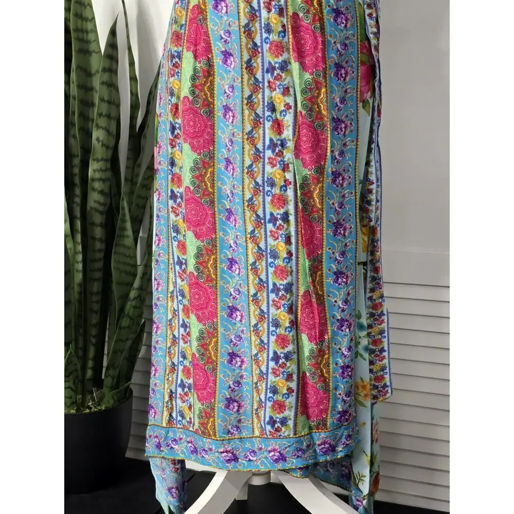 Ruby YaYa Womens Modal Boho Midi Wrap Dress Floral Beaded V-Neck Sleeveless S - Picture 3 of 8